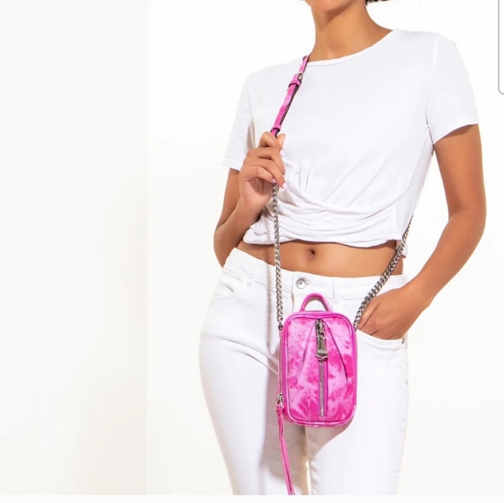 Aimee Kestenberg Tamitha Phone Crossbody Pink TyeDye 100% Leather Purse Bag NWOT